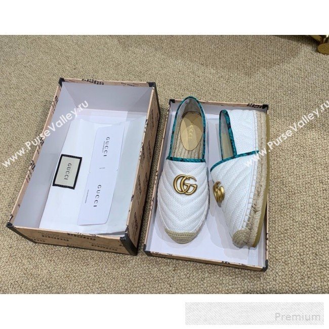 Gucci Chevron Raffia Flat Espadrilles with Double G 578547 White 2019 (HANB-9060115)