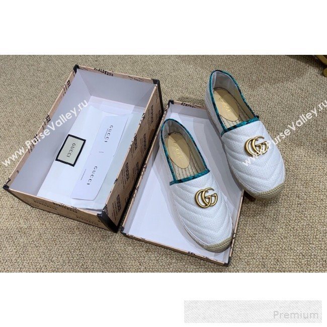 Gucci Chevron Raffia Flat Espadrilles with Double G 578547 White 2019 (HANB-9060115)