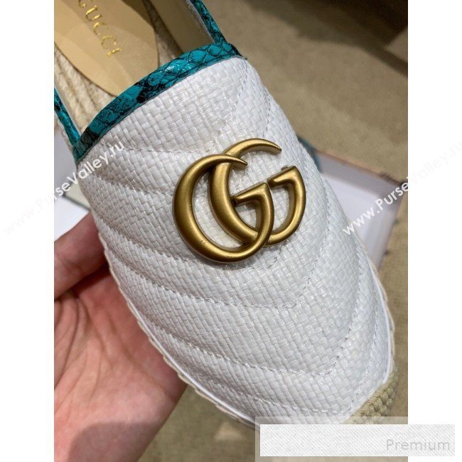 Gucci Chevron Raffia Flat Espadrilles with Double G 578547 White 2019 (HANB-9060115)