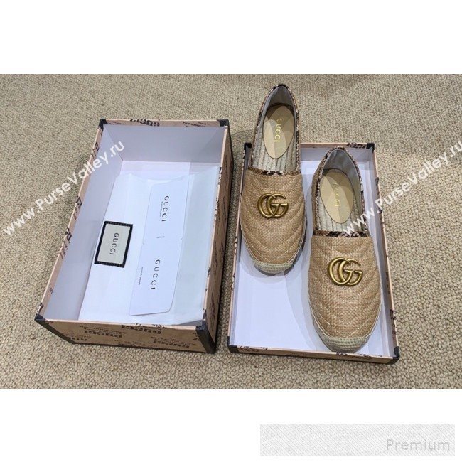 Gucci Chevron Raffia Flat Espadrilles with Double G 578547 Dark Beige 2019 (HANB-9060116)