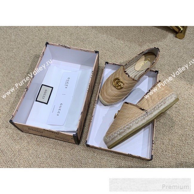 Gucci Chevron Raffia Flat Espadrilles with Double G 578547 Dark Beige 2019 (HANB-9060116)