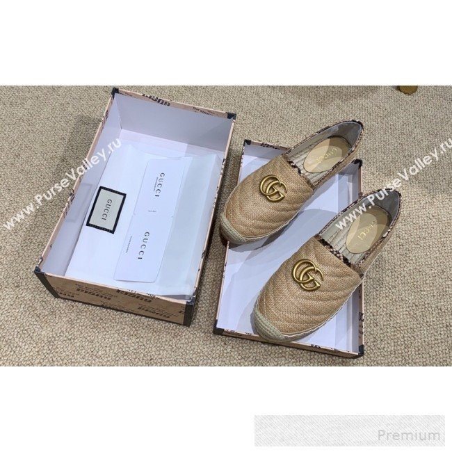 Gucci Chevron Raffia Flat Espadrilles with Double G 578547 Dark Beige 2019 (HANB-9060116)