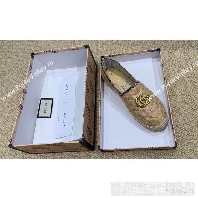 Gucci Chevron Raffia Flat Espadrilles with Double G 578547 Dark Beige 2019 (HANB-9060116)