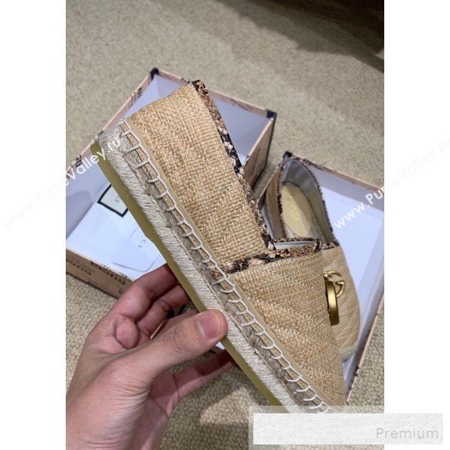 Gucci Chevron Raffia Flat Espadrilles with Double G 578547 Dark Beige 2019 (HANB-9060116)