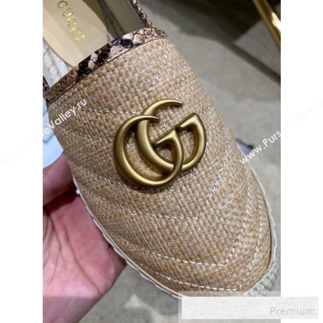 Gucci Chevron Raffia Flat Espadrilles with Double G 578547 Dark Beige 2019 (HANB-9060116)