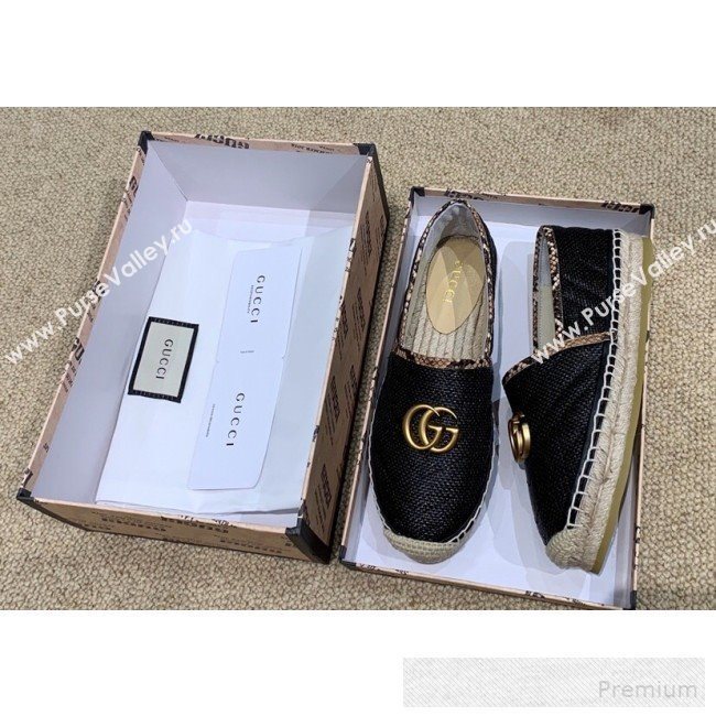 Gucci Chevron Raffia Flat Espadrilles with Double G 578547 Black 2019 (HANB-9060118)