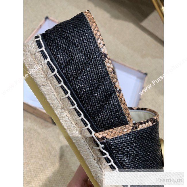 Gucci Chevron Raffia Flat Espadrilles with Double G 578547 Black 2019 (HANB-9060118)