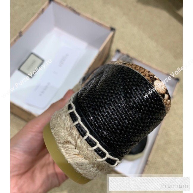 Gucci Chevron Raffia Flat Espadrilles with Double G 578547 Black 2019 (HANB-9060118)