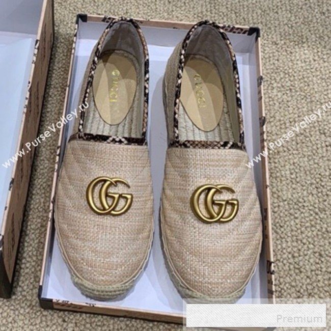 Gucci Chevron Raffia Flat Espadrilles with Double G 578547 Natural Beige 2019 (HANB-9060120)