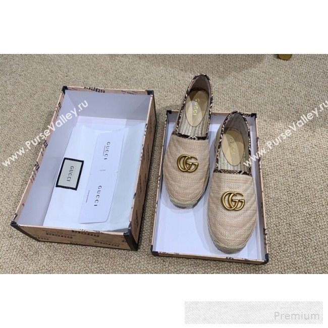 Gucci Chevron Raffia Flat Espadrilles with Double G 578547 Natural Beige 2019 (HANB-9060120)