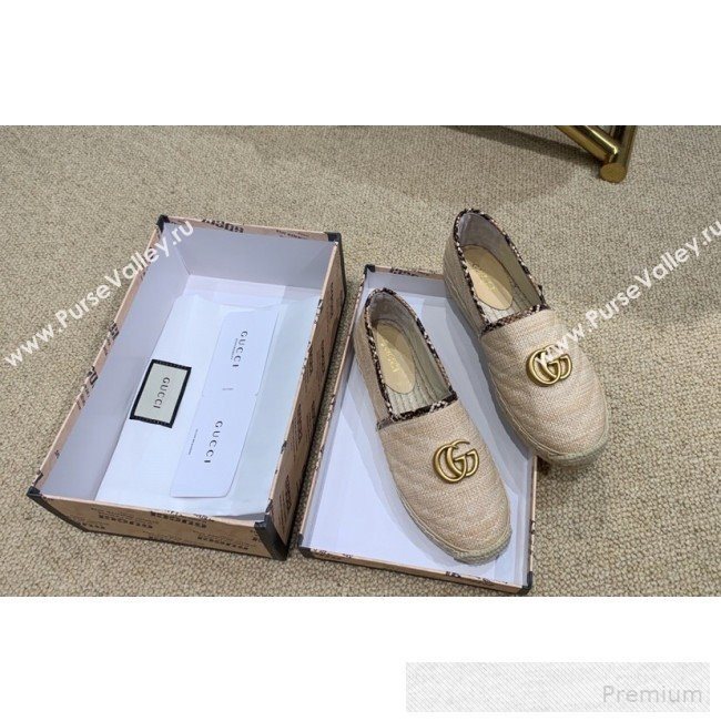 Gucci Chevron Raffia Flat Espadrilles with Double G 578547 Natural Beige 2019 (HANB-9060120)