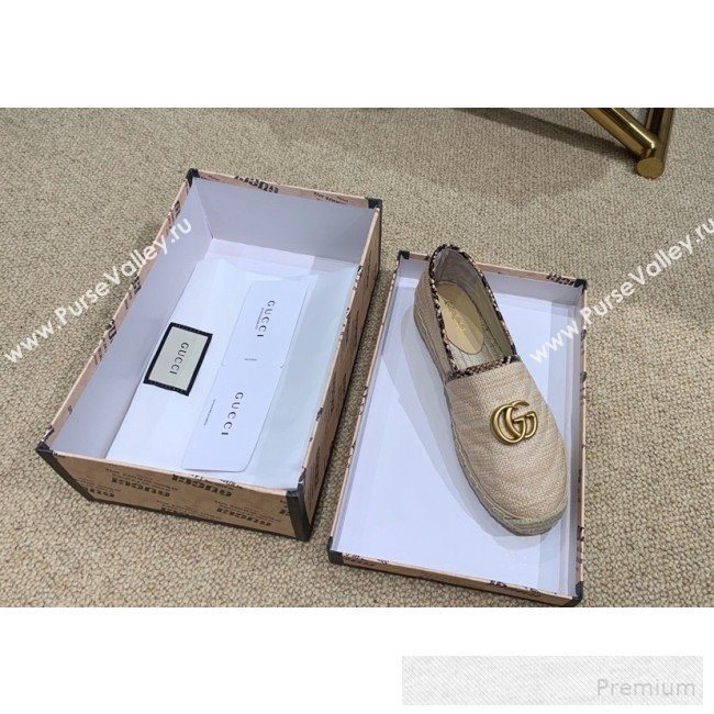 Gucci Chevron Raffia Flat Espadrilles with Double G 578547 Natural Beige 2019 (HANB-9060120)