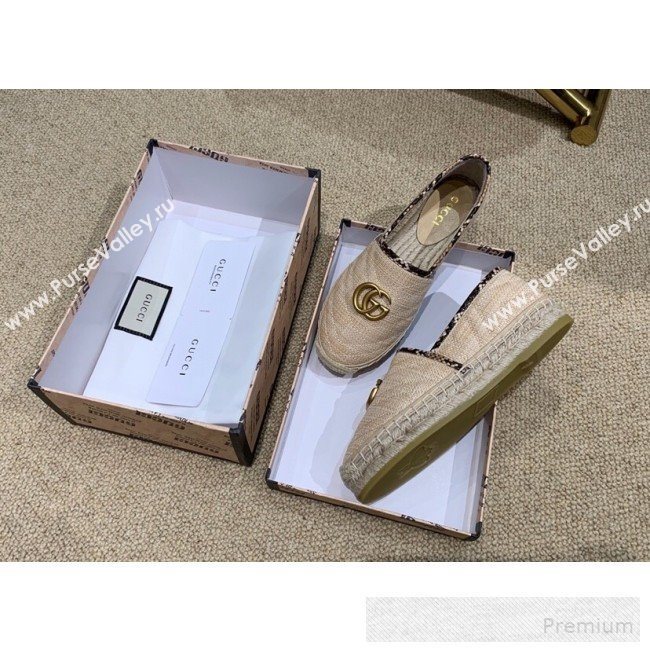 Gucci Chevron Raffia Flat Espadrilles with Double G 578547 Natural Beige 2019 (HANB-9060120)