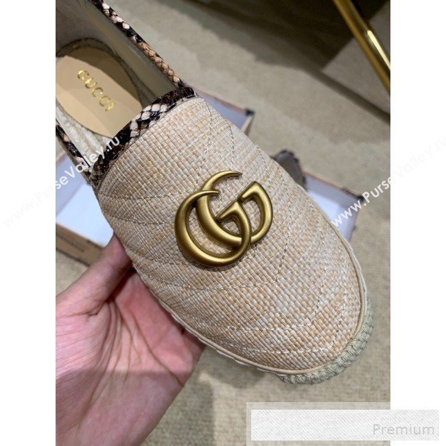 Gucci Chevron Raffia Flat Espadrilles with Double G 578547 Natural Beige 2019 (HANB-9060120)