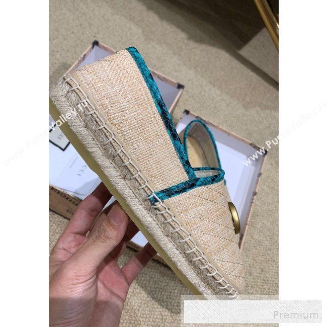 Gucci Chevron Raffia Flat Espadrilles with Double G 578547 Light Beige/Green 2019 (HANB-9060119)