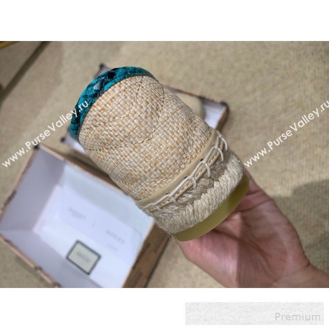 Gucci Chevron Raffia Flat Espadrilles with Double G 578547 Light Beige/Green 2019 (HANB-9060119)