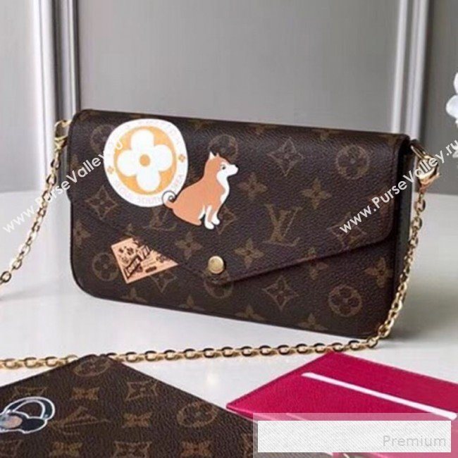 Louis Vuitton Monogram Canvas Pochette Félicie Chain Wallet WOC with Dog Applique M61276  (KIKI-9053059)