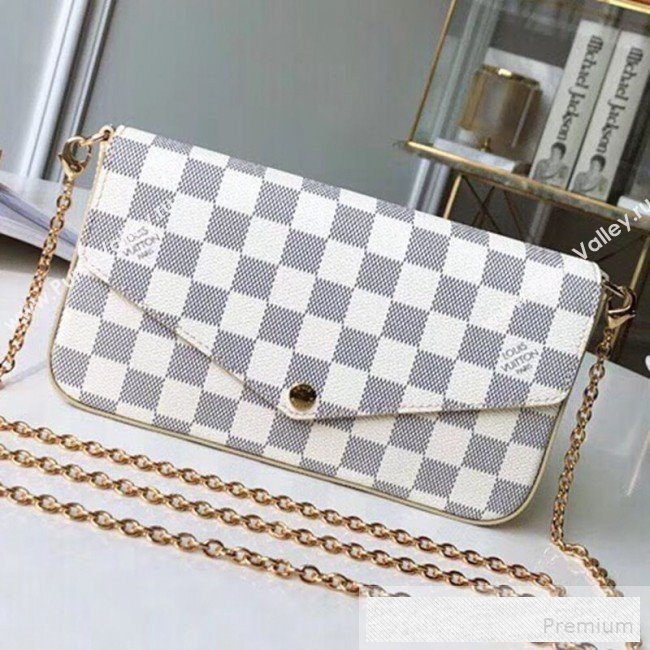 Louis Vuitton Pochette Félicie Chain Wallet WOC in Damier Azur Canvas N63106 (KIKI-9053061)