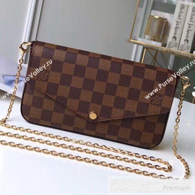 Louis Vuitton Pochette Félicie Chain Wallet WOC in Damier Ebene Canvas N63032 (KIKI-9053062)