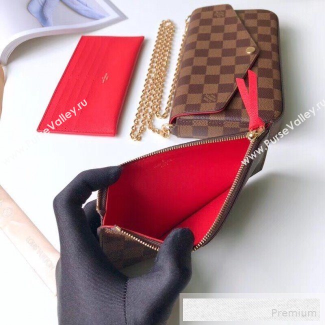 Louis Vuitton Pochette Félicie Chain Wallet WOC in Damier Ebene Canvas N63032 (KIKI-9053062)