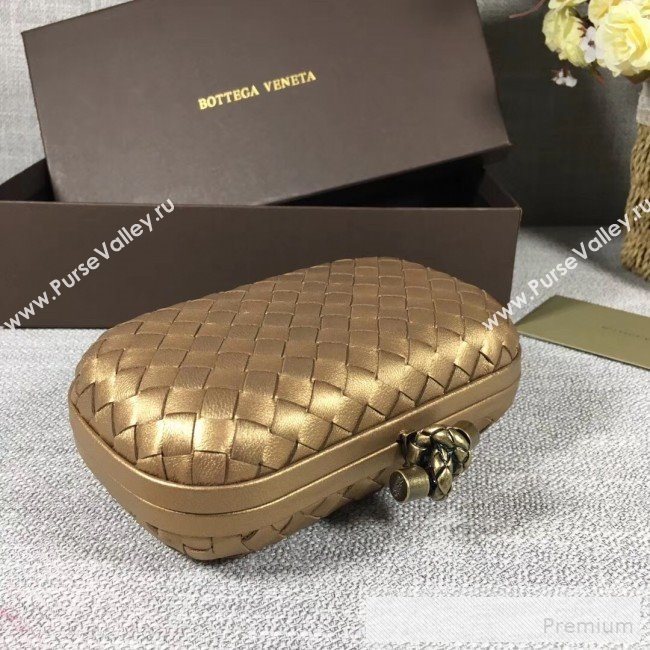 Bottega Veneta Small Lambskin Woven Knot Clutch Bronze Gold  (WT-9053105)