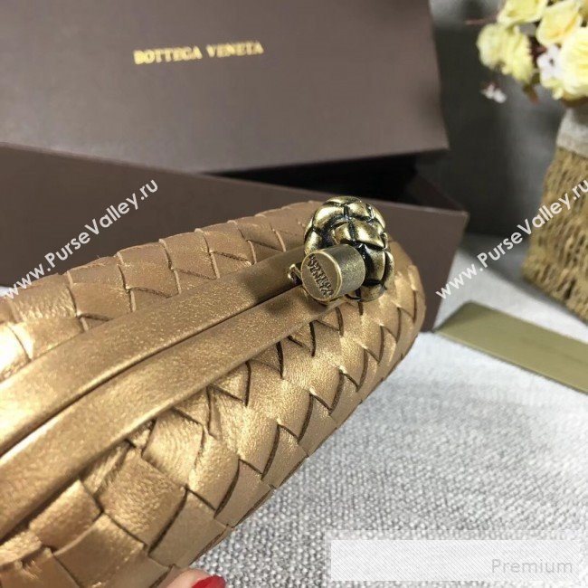 Bottega Veneta Small Lambskin Woven Knot Clutch Bronze Gold  (WT-9053105)