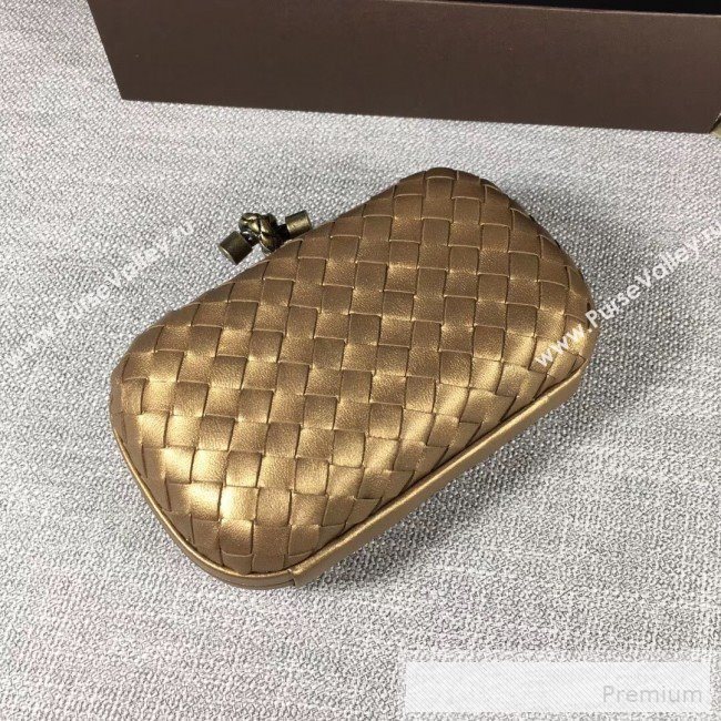 Bottega Veneta Small Lambskin Woven Knot Clutch Bronze Gold  (WT-9053105)