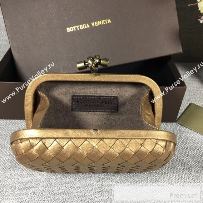 Bottega Veneta Small Lambskin Woven Knot Clutch Bronze Gold  (WT-9053105)