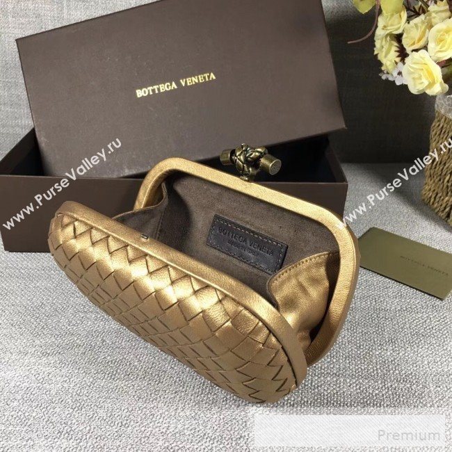 Bottega Veneta Small Lambskin Woven Knot Clutch Bronze Gold  (WT-9053105)