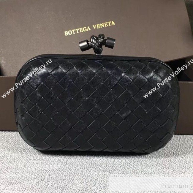 Bottega Veneta Small Lambskin Woven Knot Clutch Black (WT-9053107)