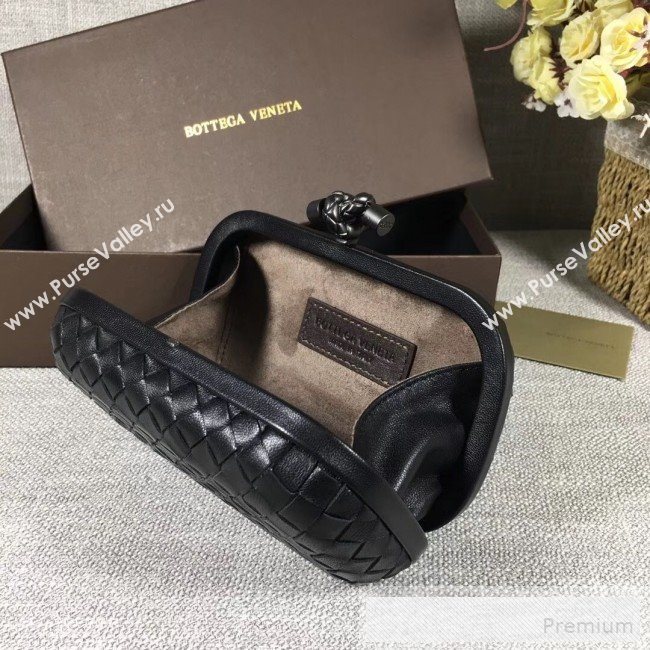 Bottega Veneta Small Lambskin Woven Knot Clutch Black (WT-9053107)