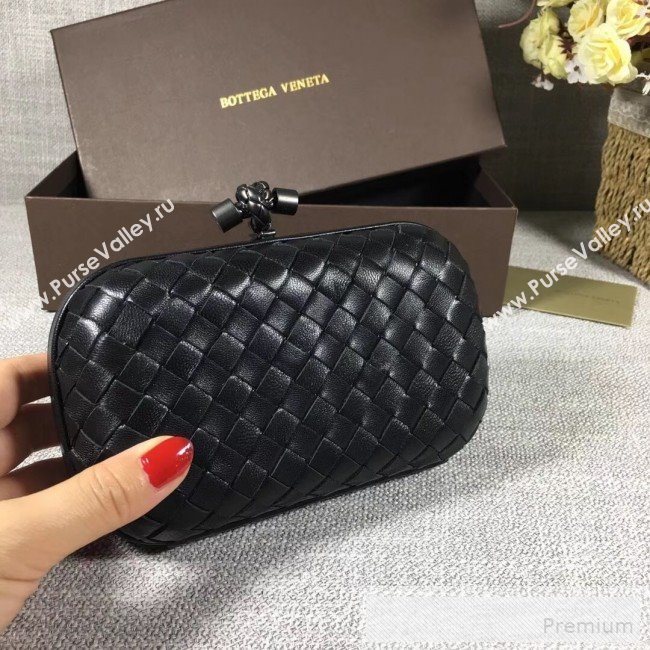 Bottega Veneta Small Lambskin Woven Knot Clutch Black (WT-9053107)