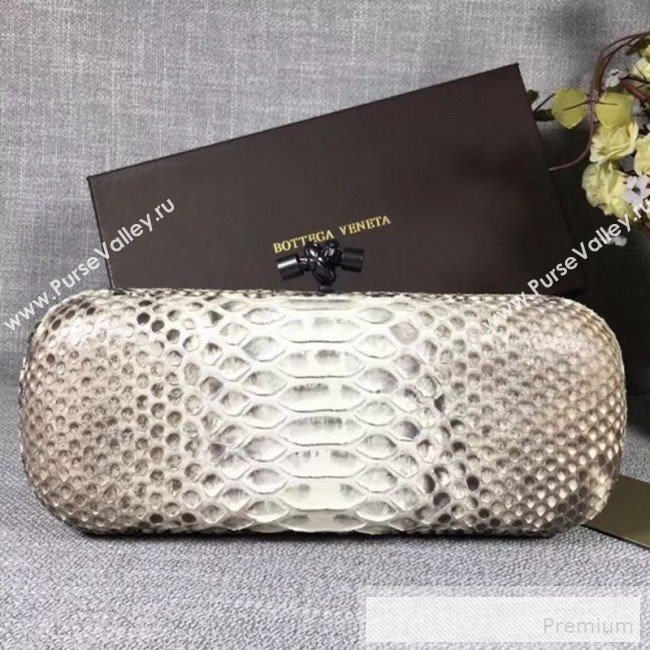 Bottega Veneta Large Snakeskin Woven Knot Clutch Grey/White (WT-9053114)