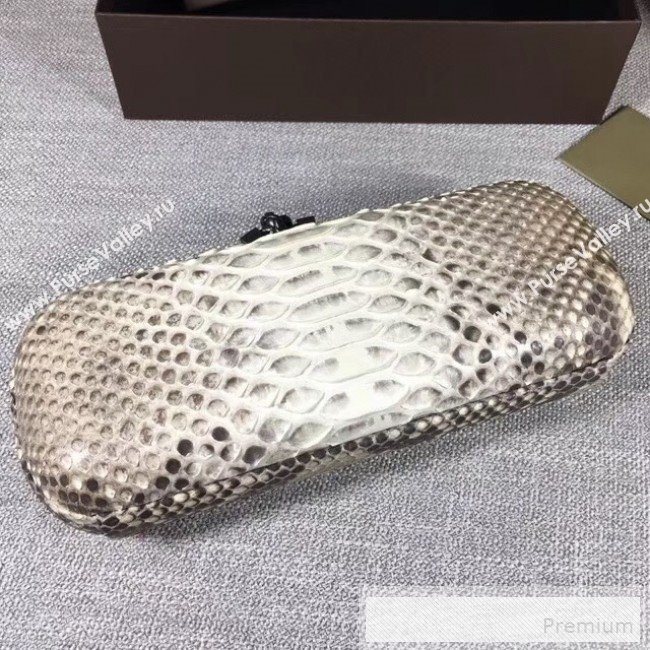 Bottega Veneta Large Snakeskin Woven Knot Clutch Grey/White (WT-9053114)
