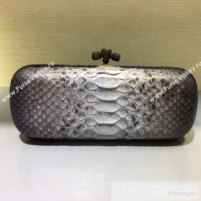 Bottega Veneta Large Snakeskin Woven Knot Clutch Grey/White (WT-9053118)