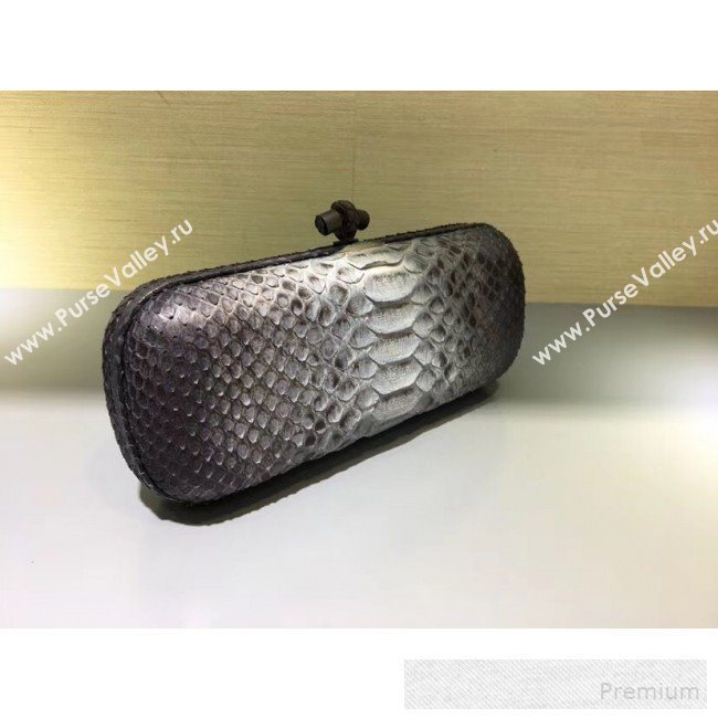Bottega Veneta Large Snakeskin Woven Knot Clutch Grey/White (WT-9053118)