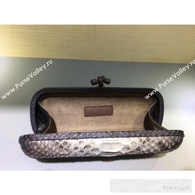 Bottega Veneta Large Snakeskin Woven Knot Clutch Grey/White (WT-9053118)