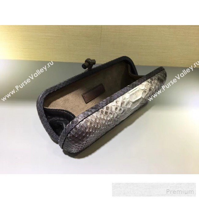 Bottega Veneta Large Snakeskin Woven Knot Clutch Grey/White (WT-9053118)