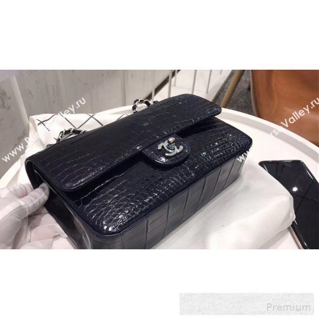 Chanel Alligator Skin Medium Classic Flap Bag Dark Blue/Silver (XIYOU-9060345)