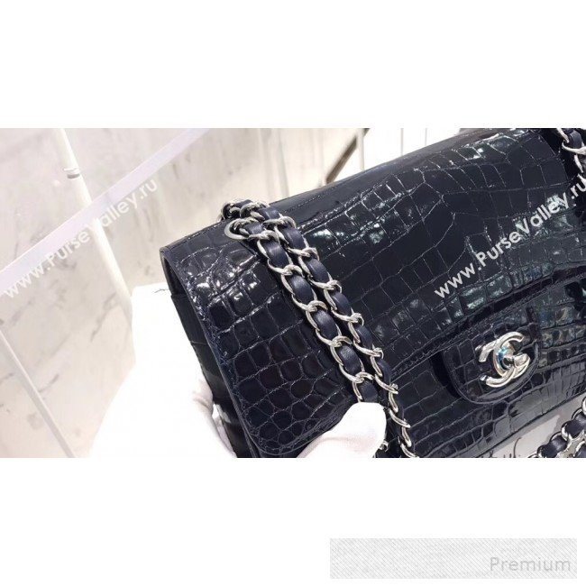 Chanel Alligator Skin Medium Classic Flap Bag Dark Blue/Silver (XIYOU-9060345)