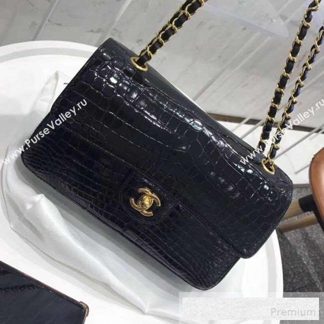 Chanel Alligator Skin Medium Classic Flap Bag Black/Gold (XIYOU-9060344)