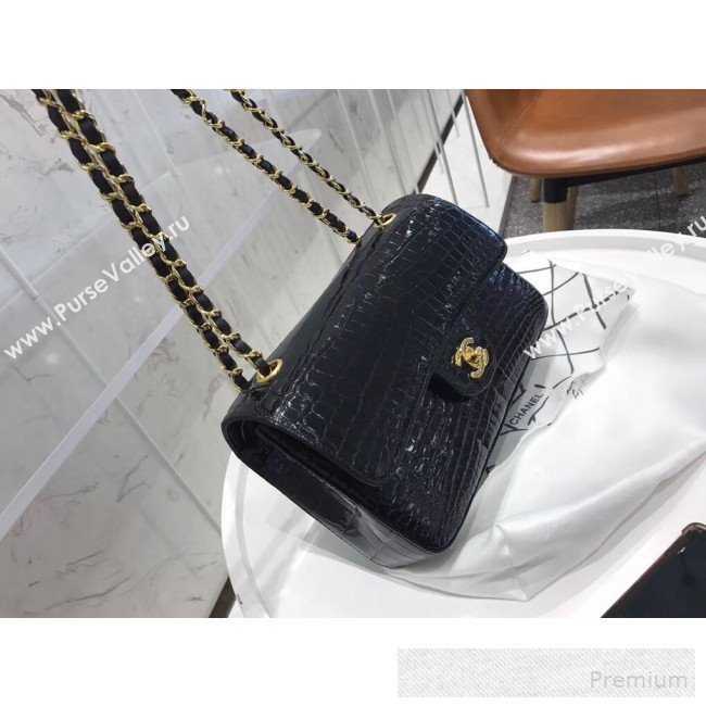 Chanel Alligator Skin Medium Classic Flap Bag Black/Gold (XIYOU-9060344)