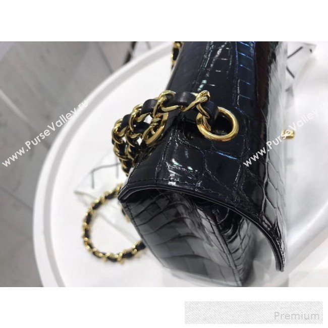 Chanel Alligator Skin Medium Classic Flap Bag Black/Gold (XIYOU-9060344)