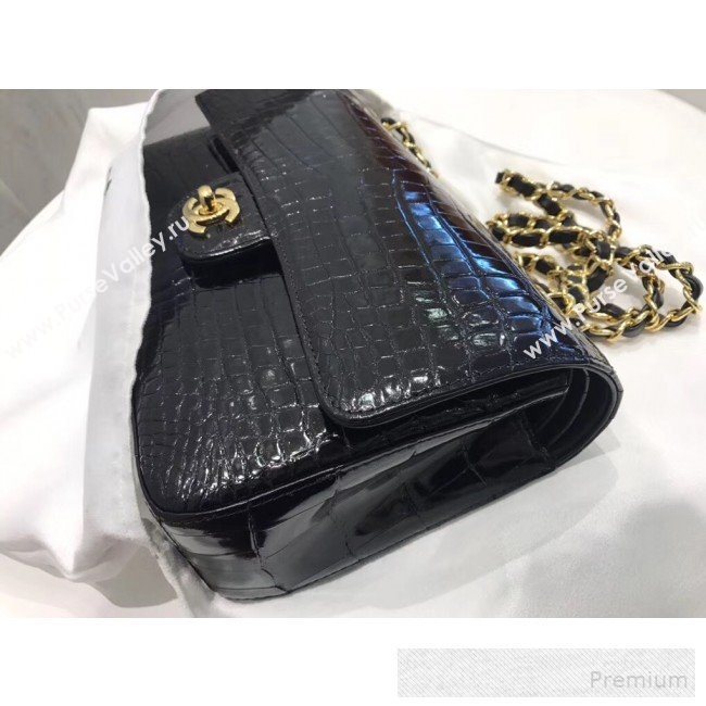 Chanel Alligator Skin Medium Classic Flap Bag Black/Gold (XIYOU-9060344)