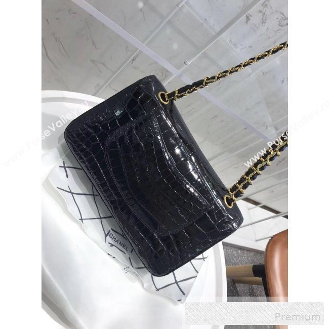 Chanel Alligator Skin Medium Classic Flap Bag Black/Gold (XIYOU-9060344)