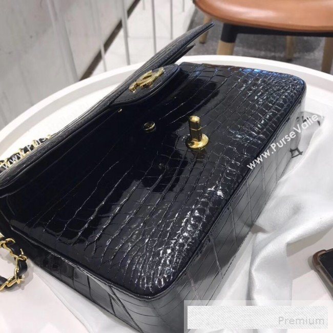 Chanel Alligator Skin Medium Classic Flap Bag Black/Gold (XIYOU-9060344)