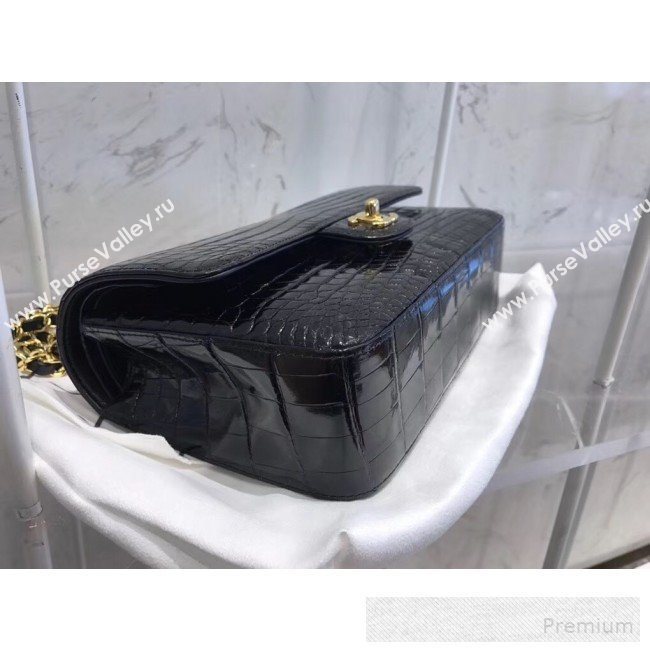 Chanel Alligator Skin Medium Classic Flap Bag Black/Gold (XIYOU-9060344)