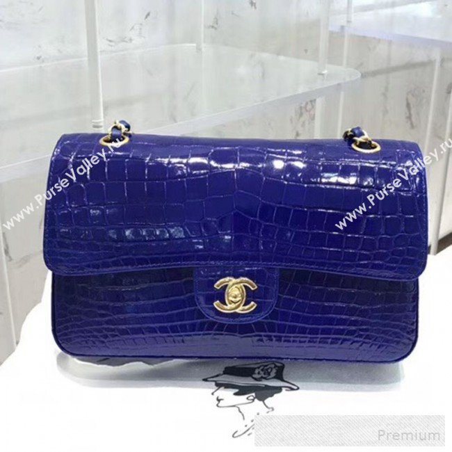 Chanel Alligator Skin Medium Classic Flap Bag Royal Blue (XIYOU-9060343)