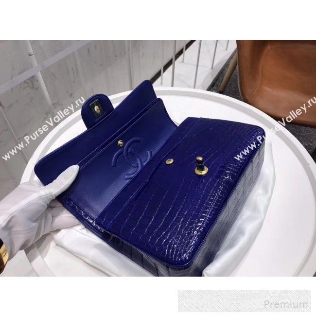 Chanel Alligator Skin Medium Classic Flap Bag Royal Blue (XIYOU-9060343)