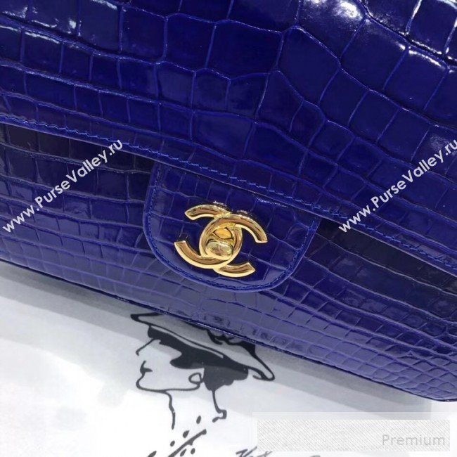 Chanel Alligator Skin Medium Classic Flap Bag Royal Blue (XIYOU-9060343)